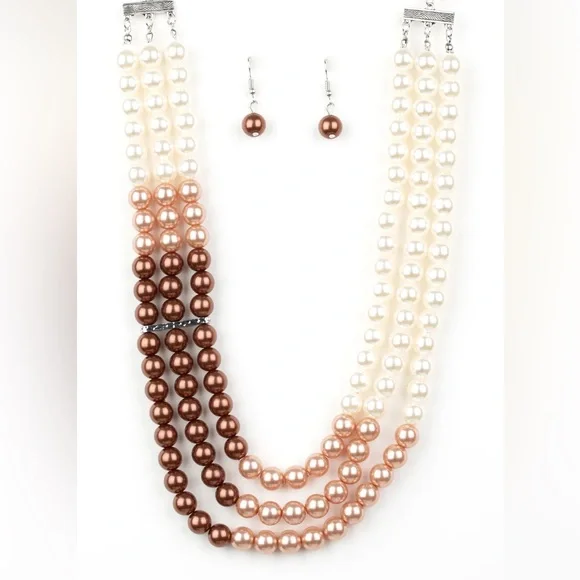 Brown Starlet pearl necklace and earrings 91b - Picture 3 of 4